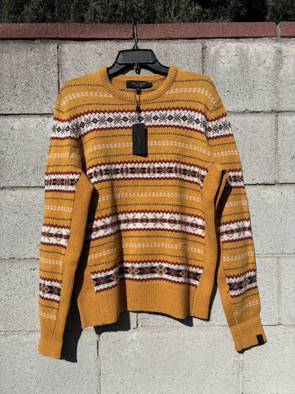 Rag & Bone Wesley Fair Isle Wool Sweater Yellow Sz S